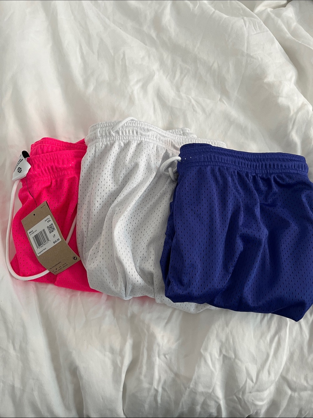 Nike Mesh Athletic Shorts Trio — Hot Pink, White & Royal Blue- 3 pack